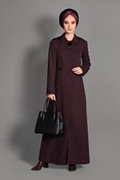 Hijab clothing CLARET RED HIDDEN BUTTONED TOPCOAT WITH POCKETS  1154 