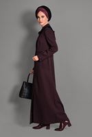 Hijab clothing CLARET RED HIDDEN BUTTONED TOPCOAT WITH POCKETS  1154 