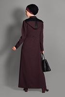 Hijab clothing CLARET RED HIDDEN BUTTONED TOPCOAT WITH POCKETS  1154 