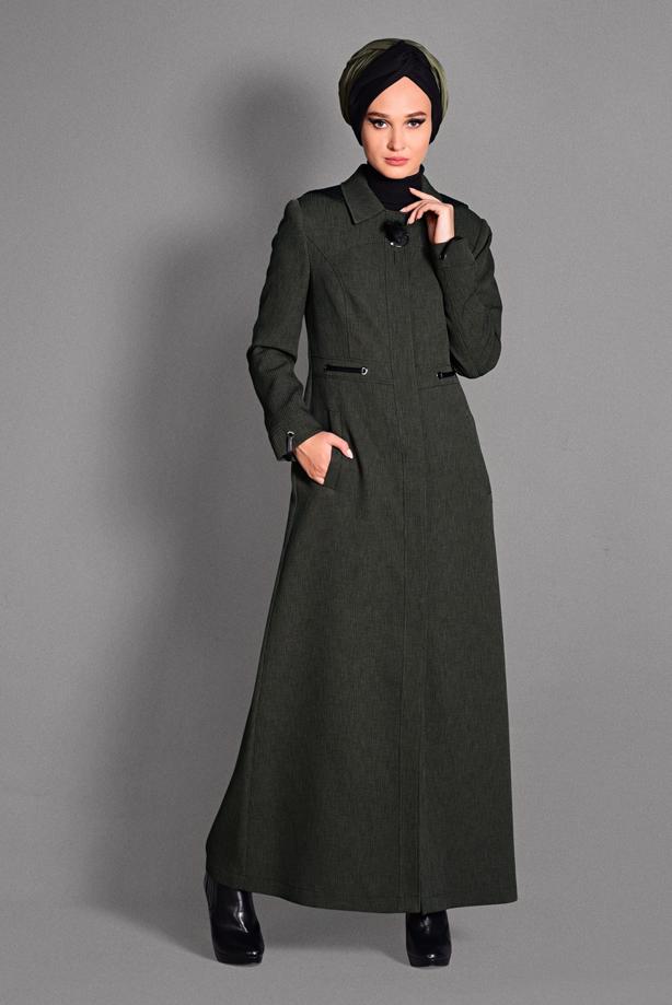 Hijab clothing KHAKI HIDDEN BUTTONED TOPCOAT WITH POCKETS  1154  - TRENDTESETTÜR