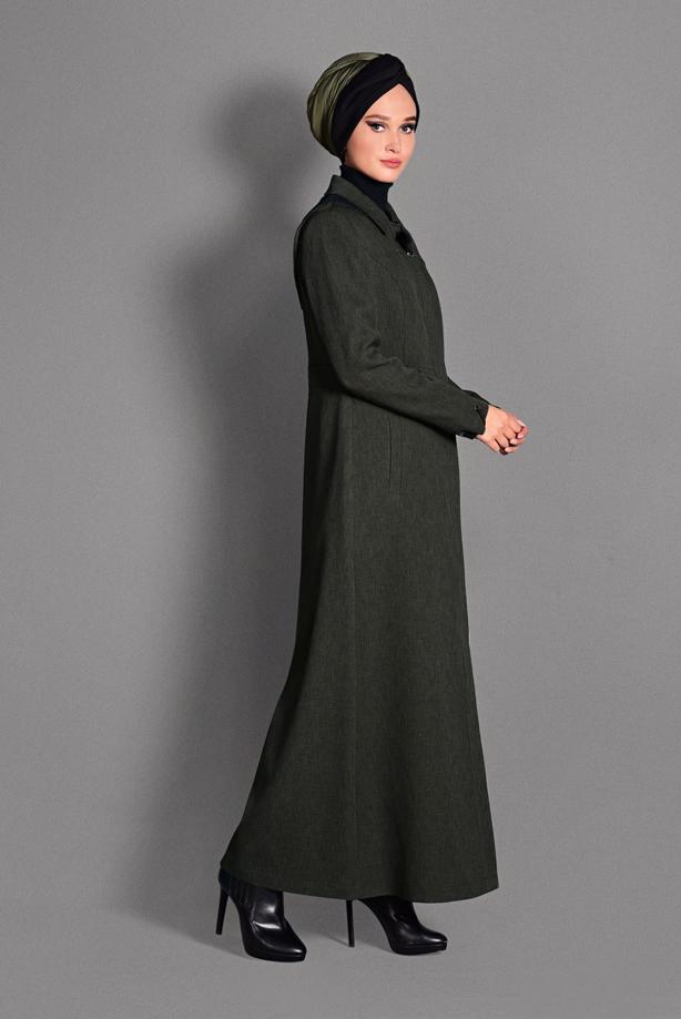 Hijab clothing KHAKI HIDDEN BUTTONED TOPCOAT WITH POCKETS  1154  - TRENDTESETTÜR