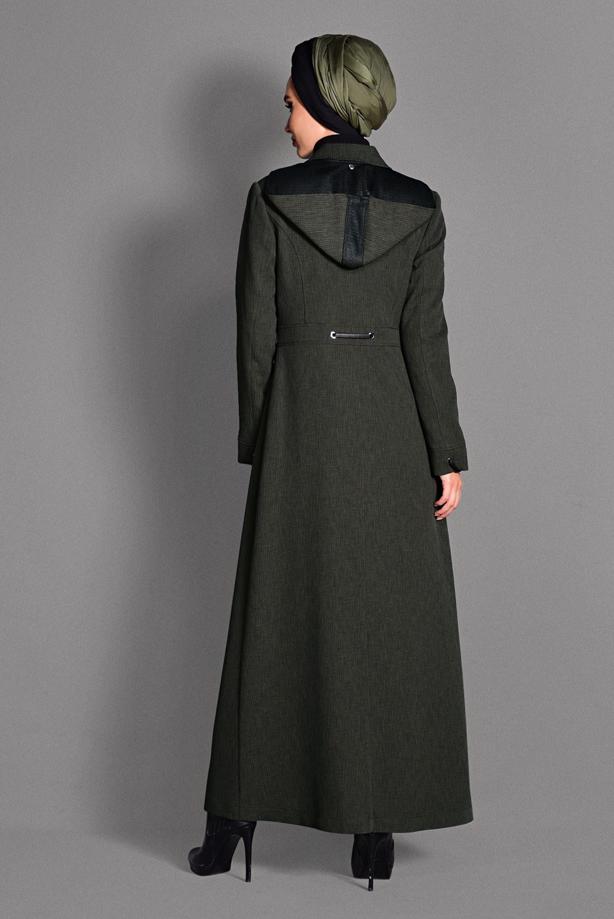 Hijab clothing KHAKI HIDDEN BUTTONED TOPCOAT WITH POCKETS  1154  - TRENDTESETTÜR