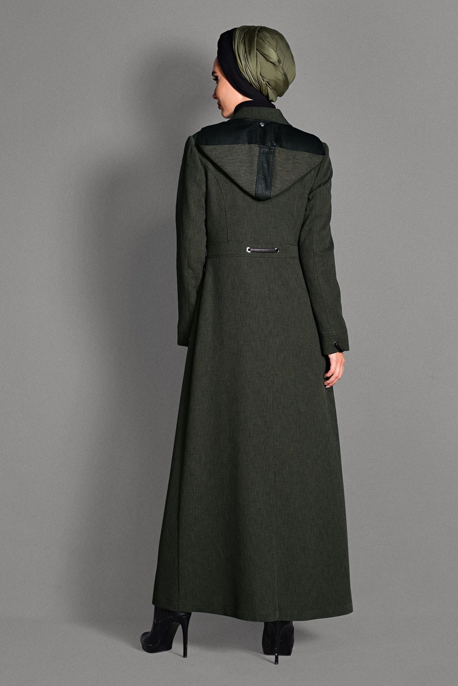 Hijab clothing KHAKI HIDDEN BUTTONED TOPCOAT WITH POCKETS  1154 