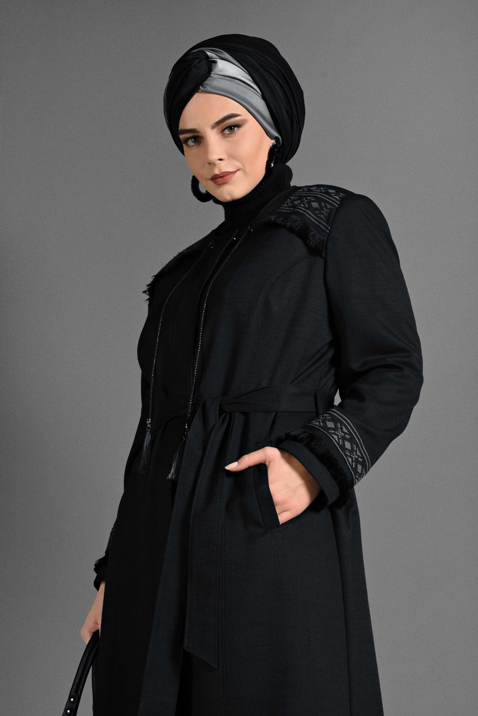 Vêtements hijab NOIR PARDESSUS FRANGE 1156