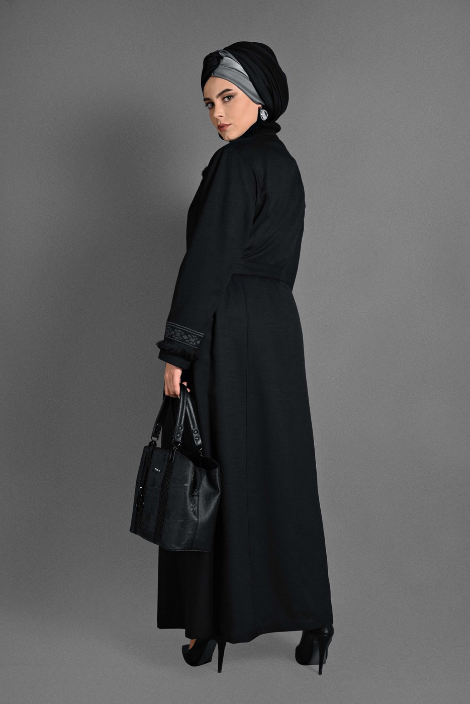 Vêtements hijab NOIR PARDESSUS FRANGE 1156