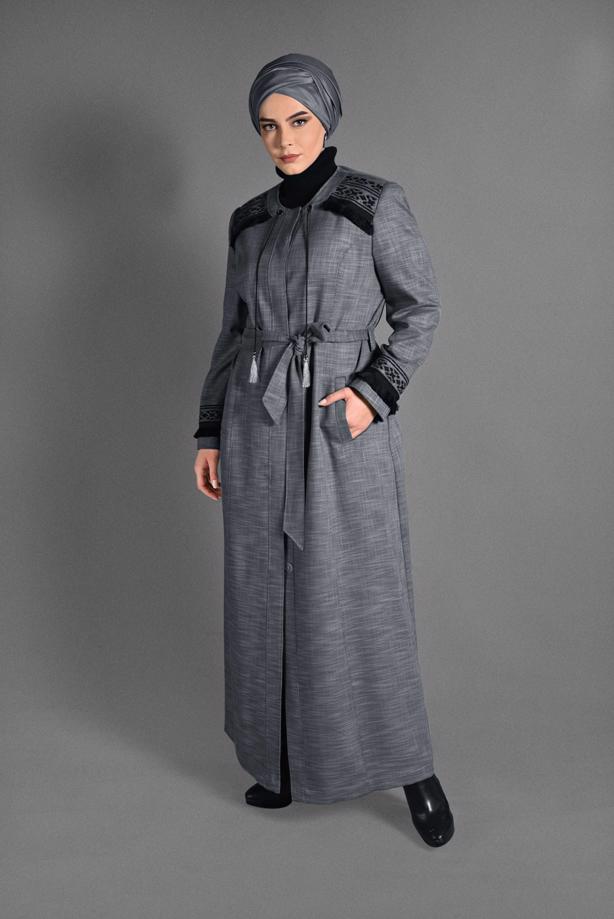 Vêtements hijab GRIS PARDESSUS FRANGE 1156 - TRENDTESETTÜR