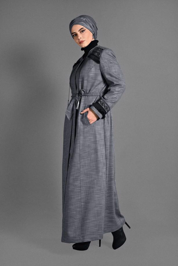 Vêtements hijab GRIS PARDESSUS FRANGE 1156 - TRENDTESETTÜR