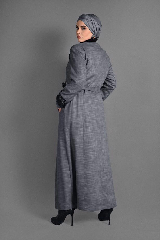 Vêtements hijab GRIS PARDESSUS FRANGE 1156 - TRENDTESETTÜR