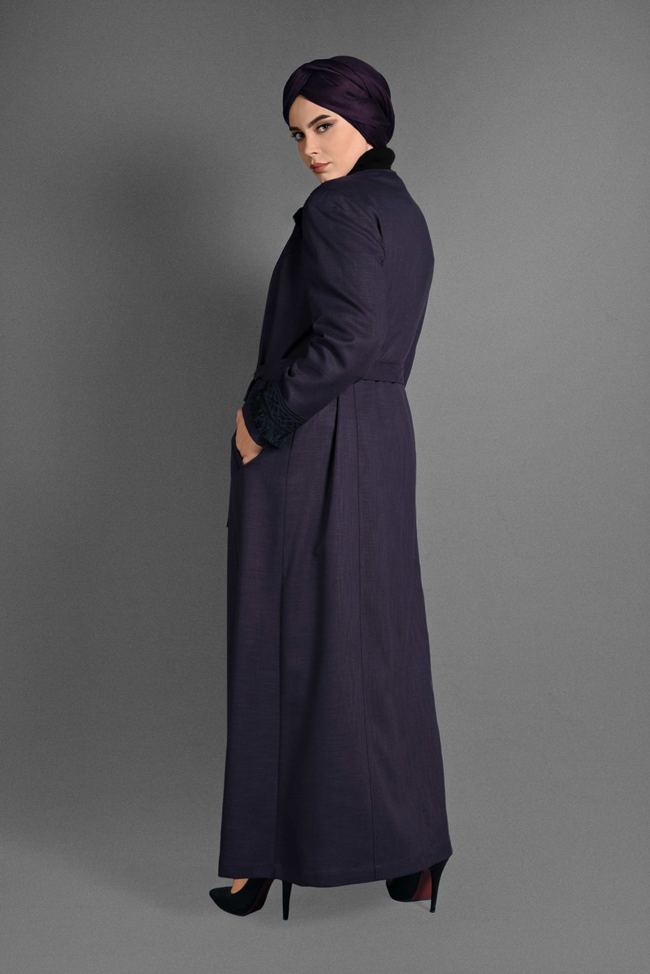 Hijab clothing PLUM FRINGE DETAILED OVERCOAT 1156
