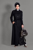 Hijab clothing BLACK HOOK DETAIL OVERCOAT 1162