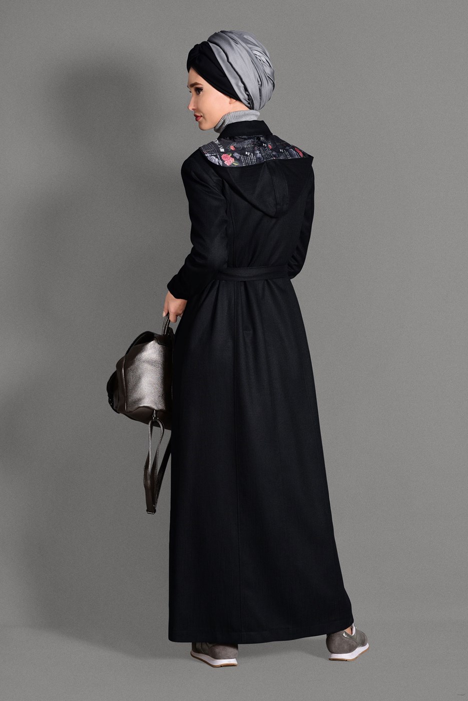 Hijab clothing BLACK HOOK DETAIL OVERCOAT 1162