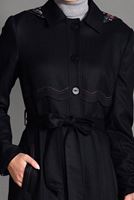 Tesettür giyim SİYAH KAPÜŞONU DESENLİ PARDESÜ 1162 