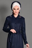Hijab clothing NAVY BLUE HOOK DETAIL OVERCOAT 1162
