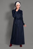 Hijab clothing NAVY BLUE HOOK DETAIL OVERCOAT 1162