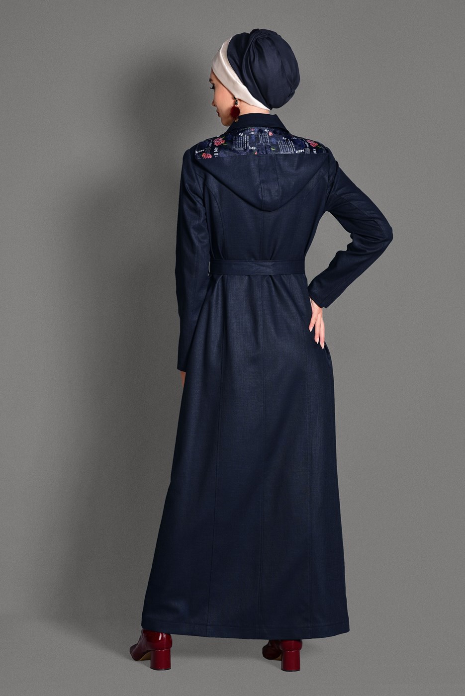 Hijab clothing NAVY BLUE HOOK DETAIL OVERCOAT 1162