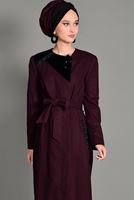 Hijab clothing CLARET RED BELTED TOPCOAT WITH POCKETS 1163 