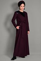 Hijab clothing CLARET RED BELTED TOPCOAT WITH POCKETS 1163 