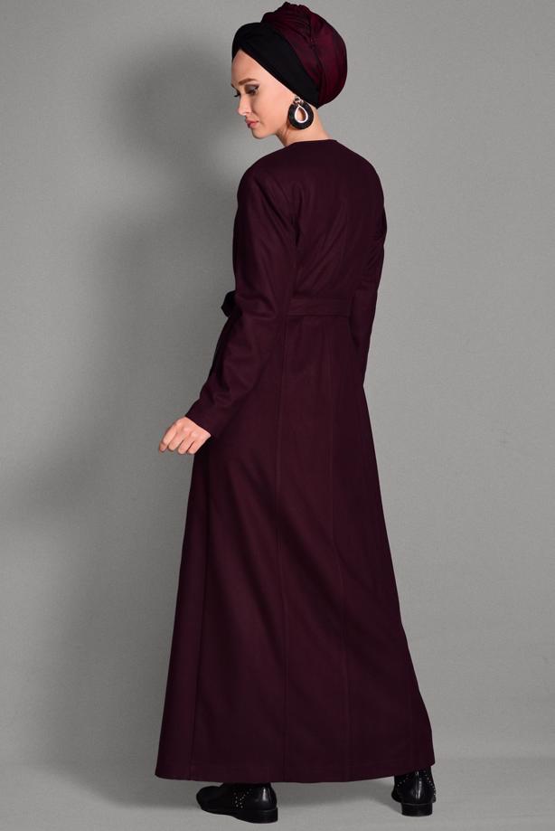 Hijab clothing CLARET RED BELTED TOPCOAT WITH POCKETS 1163  - TRENDTESETTÜR