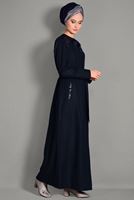 Tesettür giyim LACİVERT BELİ KUŞAKLI CEP DETAYLI PARDESÜ 1163 