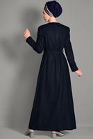 Tesettür giyim LACİVERT BELİ KUŞAKLI CEP DETAYLI PARDESÜ 1163 