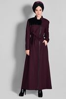 Tesettür giyim BORDO HAKİM YAKA FERMUARLI PARDESÜ 1164 