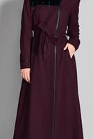 Tesettür giyim BORDO HAKİM YAKA FERMUARLI PARDESÜ 1164 