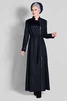 Tesettür giyim LACİVERT HAKİM YAKA FERMUARLI PARDESÜ 1164 