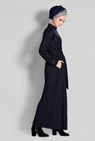 Tesettür giyim LACİVERT HAKİM YAKA FERMUARLI PARDESÜ 1164 
