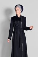 Tesettür giyim LACİVERT HAKİM YAKA FERMUARLI PARDESÜ 1164 