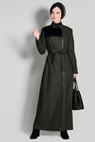 Tesettür giyim HAKİ HAKİM YAKA FERMUARLI PARDESÜ 1164 