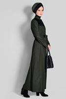 Tesettür giyim HAKİ HAKİM YAKA FERMUARLI PARDESÜ 1164 