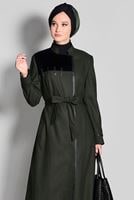 Tesettür giyim HAKİ HAKİM YAKA FERMUARLI PARDESÜ 1164 
