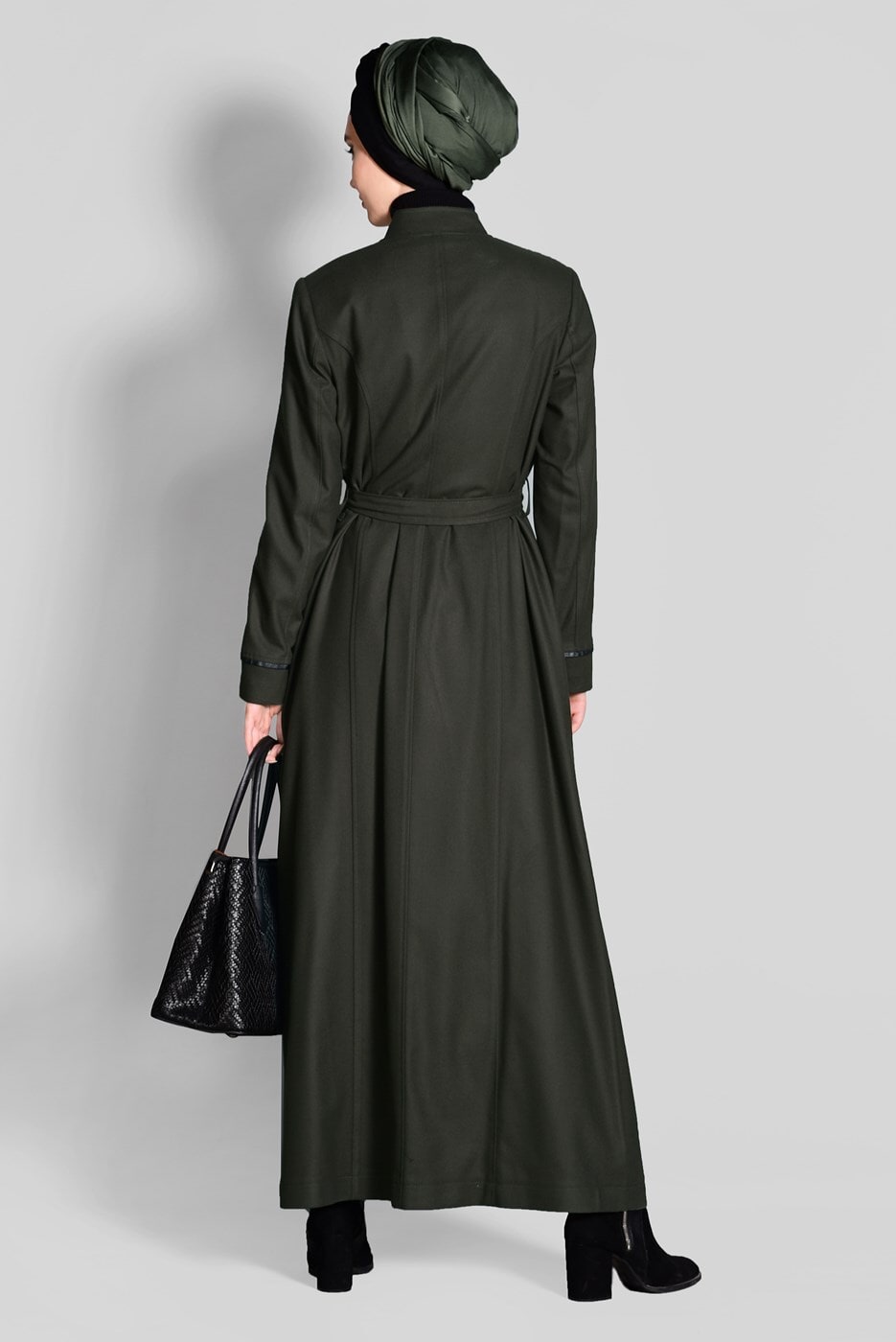 Tesettür giyim HAKİ HAKİM YAKA FERMUARLI PARDESÜ 1164 