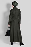 Tesettür giyim HAKİ HAKİM YAKA FERMUARLI PARDESÜ 1164 