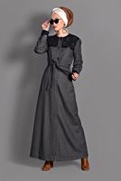 Hijab clothing BLACK PLAID OVERCOAT 1165 