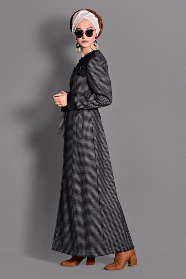 Hijab clothing BLACK PLAID OVERCOAT 1165  - TRENDTESETTÜR