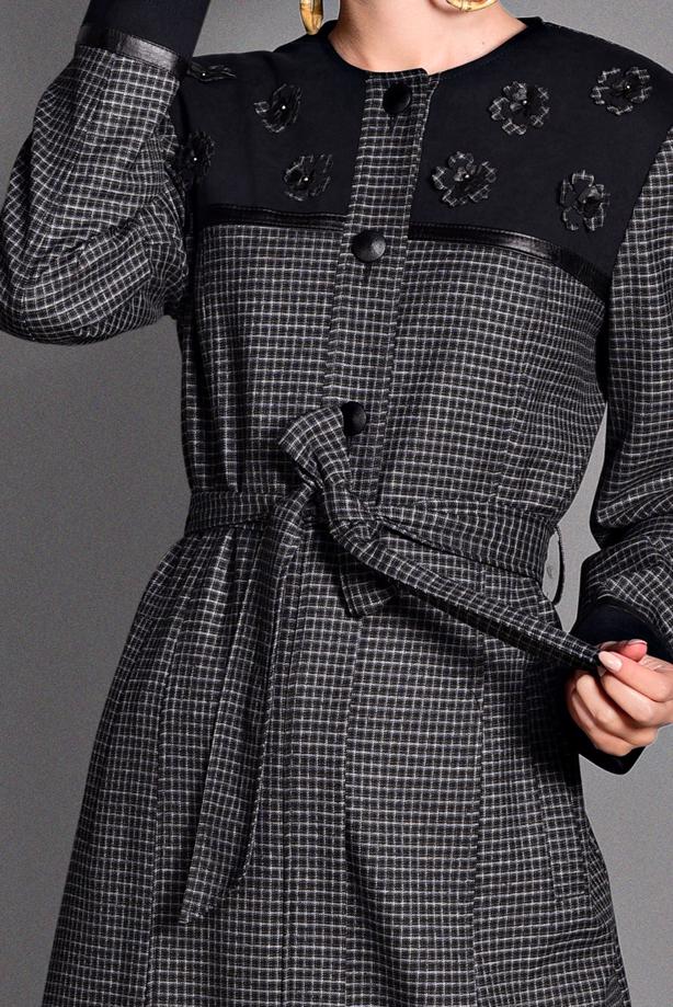 Hijab clothing BLACK PLAID OVERCOAT 1165  - TRENDTESETTÜR