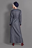 Hijab clothing NAVY BLUE PLAID OVERCOAT 1165 