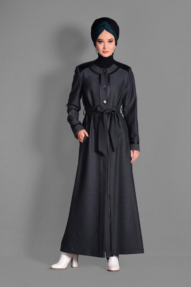 Tesettür giyim GRİ CEP DETAYLI PARDESÜ 1166 - TRENDTESETTÜR
