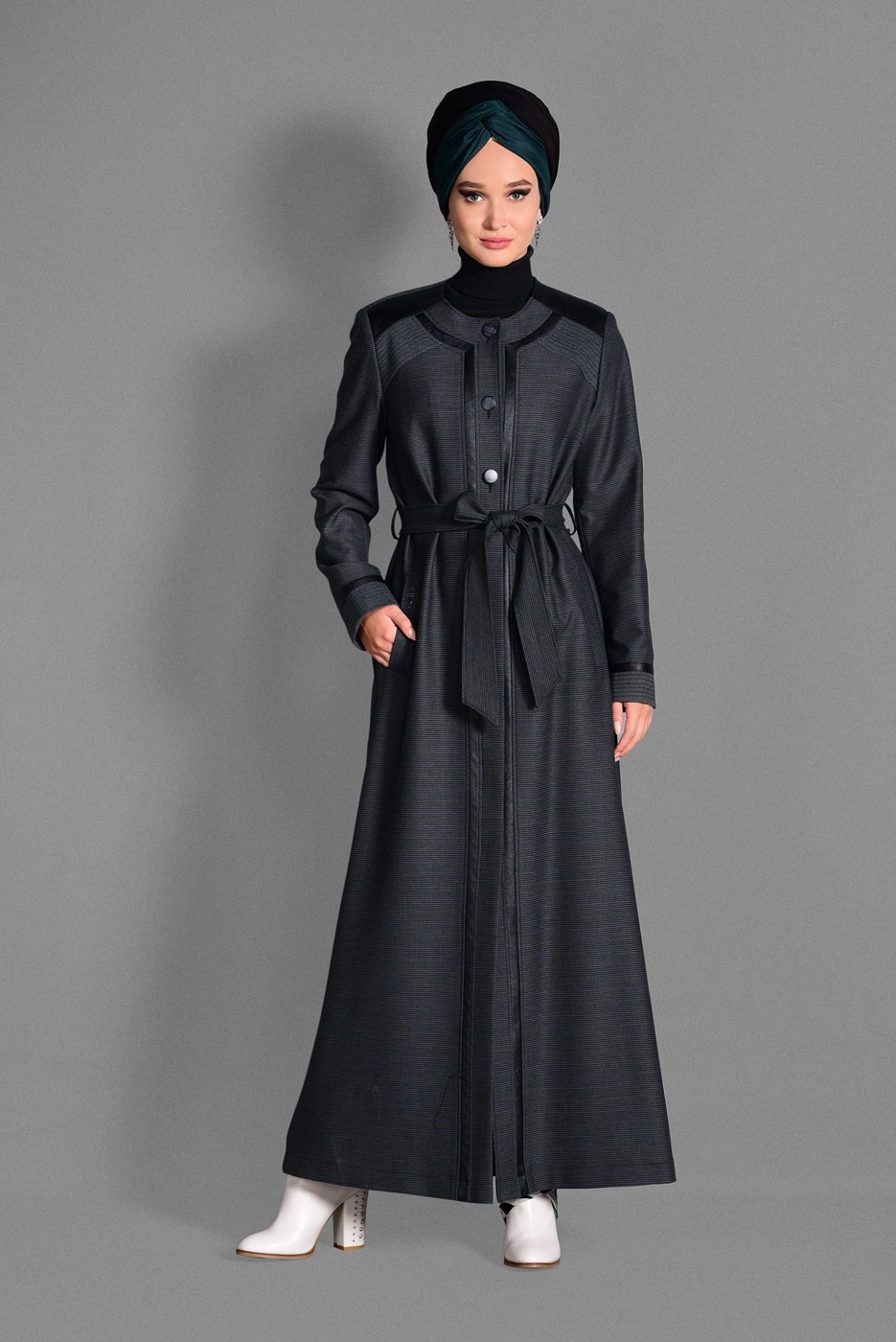 Tesettür giyim GRİ CEP DETAYLI PARDESÜ 1166