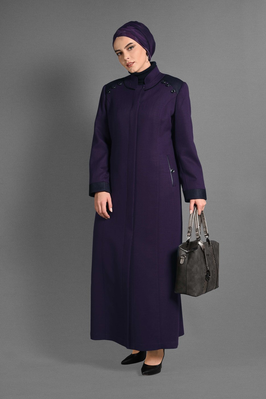 Vêtements hijab POURPRE PARDESSUS À COL MAO 1167 