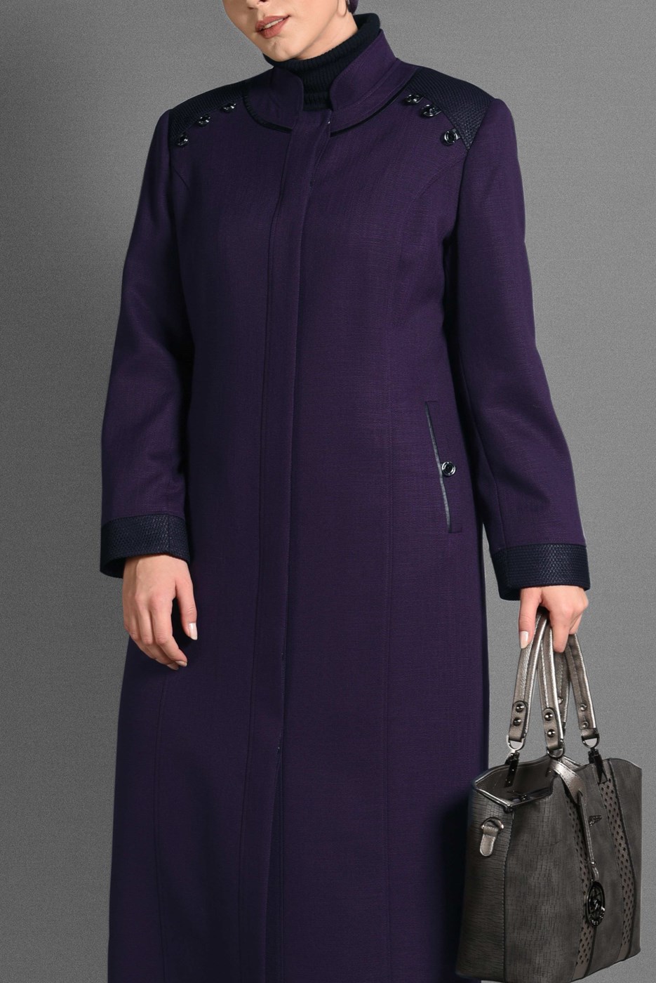 Vêtements hijab POURPRE PARDESSUS À COL MAO 1167 