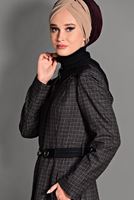 Hijab clothing BLACK PLAID OVERCOAT 1173
