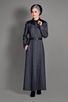 Hijab clothing NAVY BLUE PLAID OVERCOAT 1173