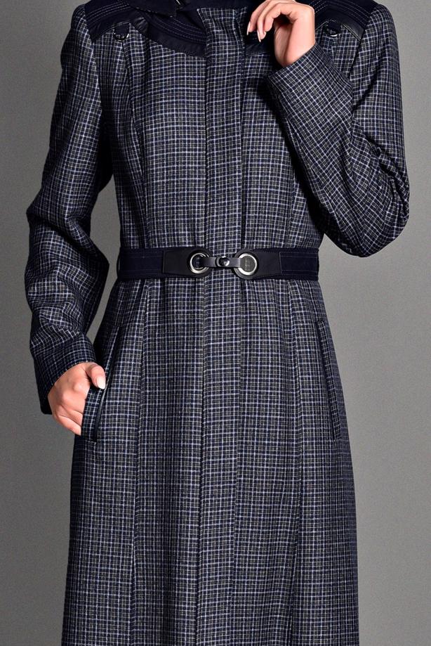 Hijab clothing NAVY BLUE PLAID OVERCOAT 1173 - TRENDTESETTÜR