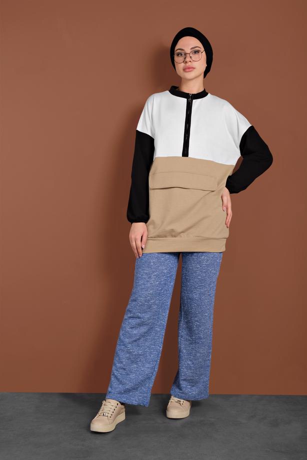 Hijab-Kleidung  BELİ LASTİKLİ ÖRME PANTOLON 5746 - TRENDTESETTÜR