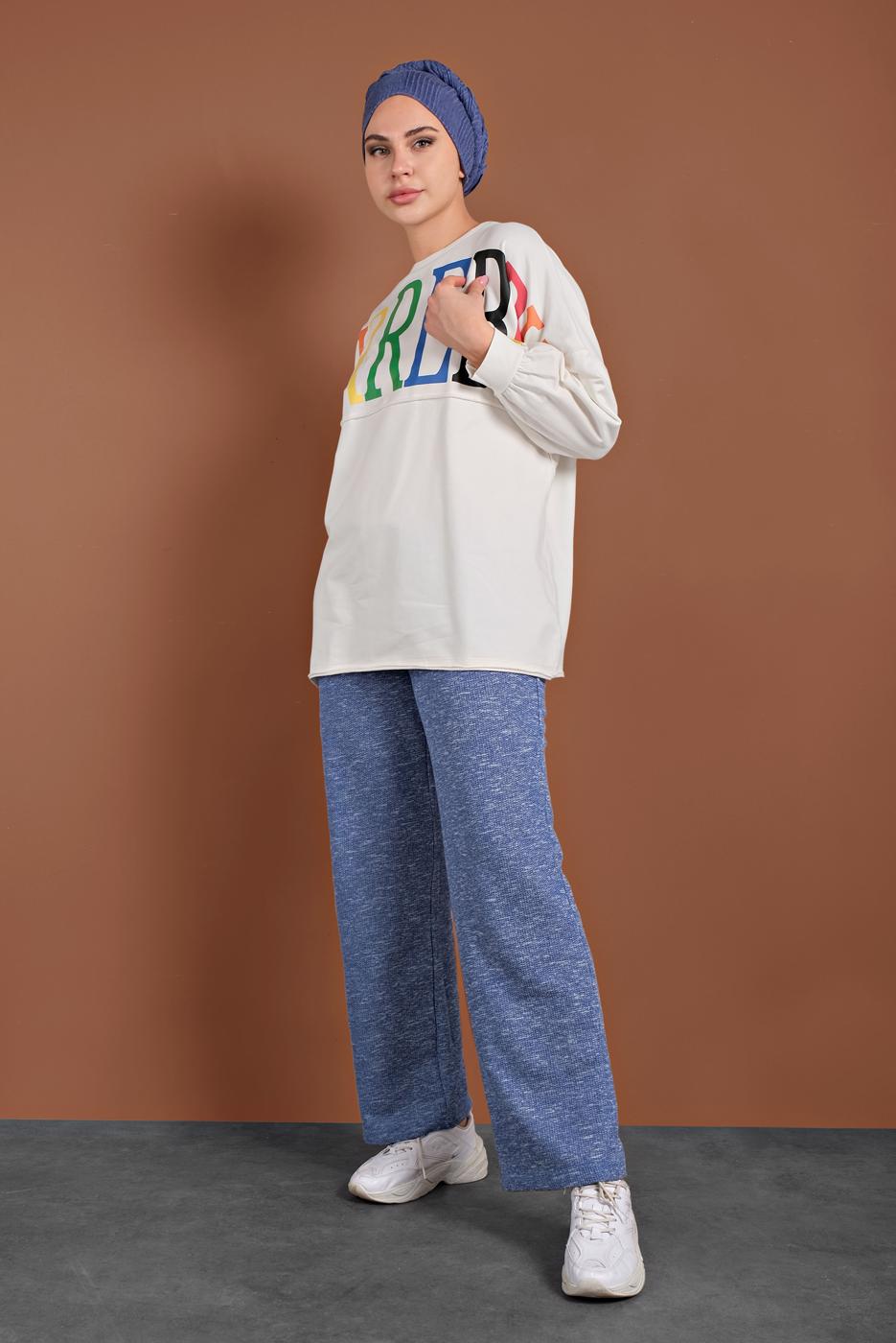 Tesettür giyim LACİVERT BELİ LASTİKLİ ÖRME PANTOLON 5746