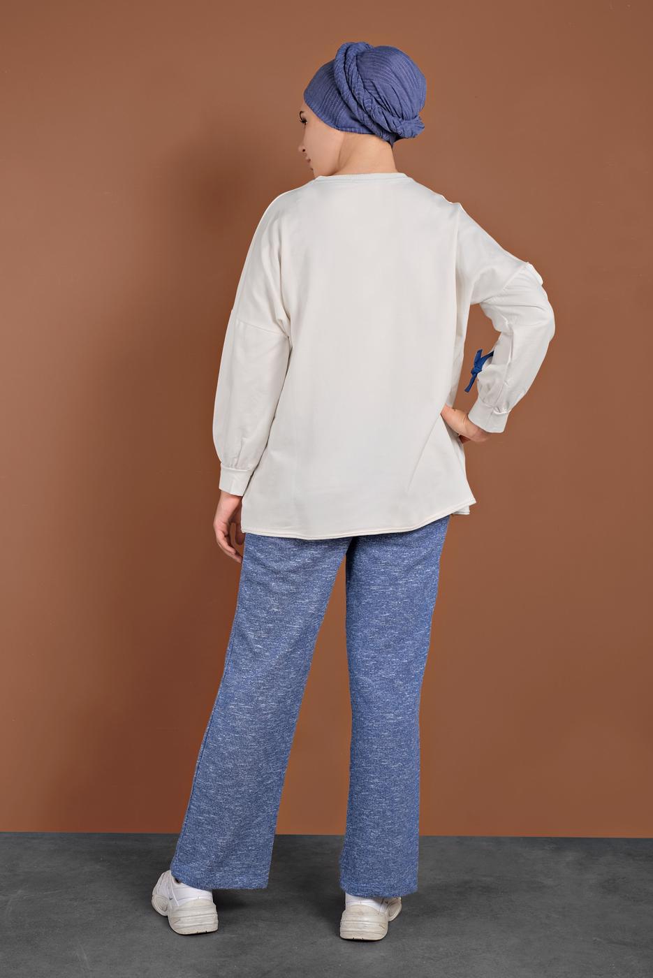 Tesettür giyim LACİVERT BELİ LASTİKLİ ÖRME PANTOLON 5746