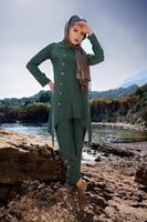 Tesettür giyim YEŞİL DÜĞME DETAYLI 2&prime;Lİ PANTOLONLU TAKIM 6429 