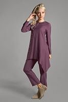 Tesettür giyim PEMBE DÜĞME DETAYLI 2&prime;Lİ PANTOLONLU TAKIM 6429 